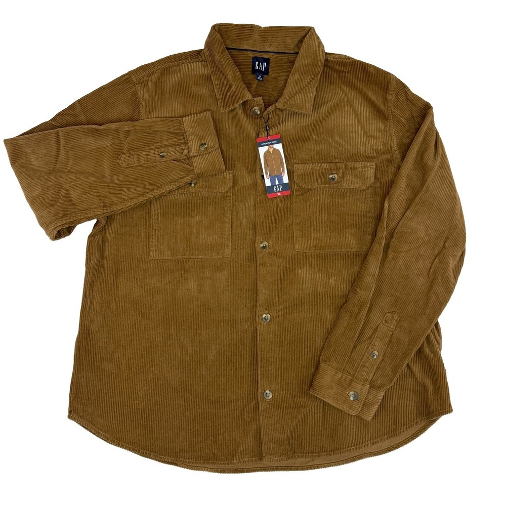 NWT GAP Men's Corduroy Shirt Sz XL Ermine Brown Long Sleeve GP001769 New